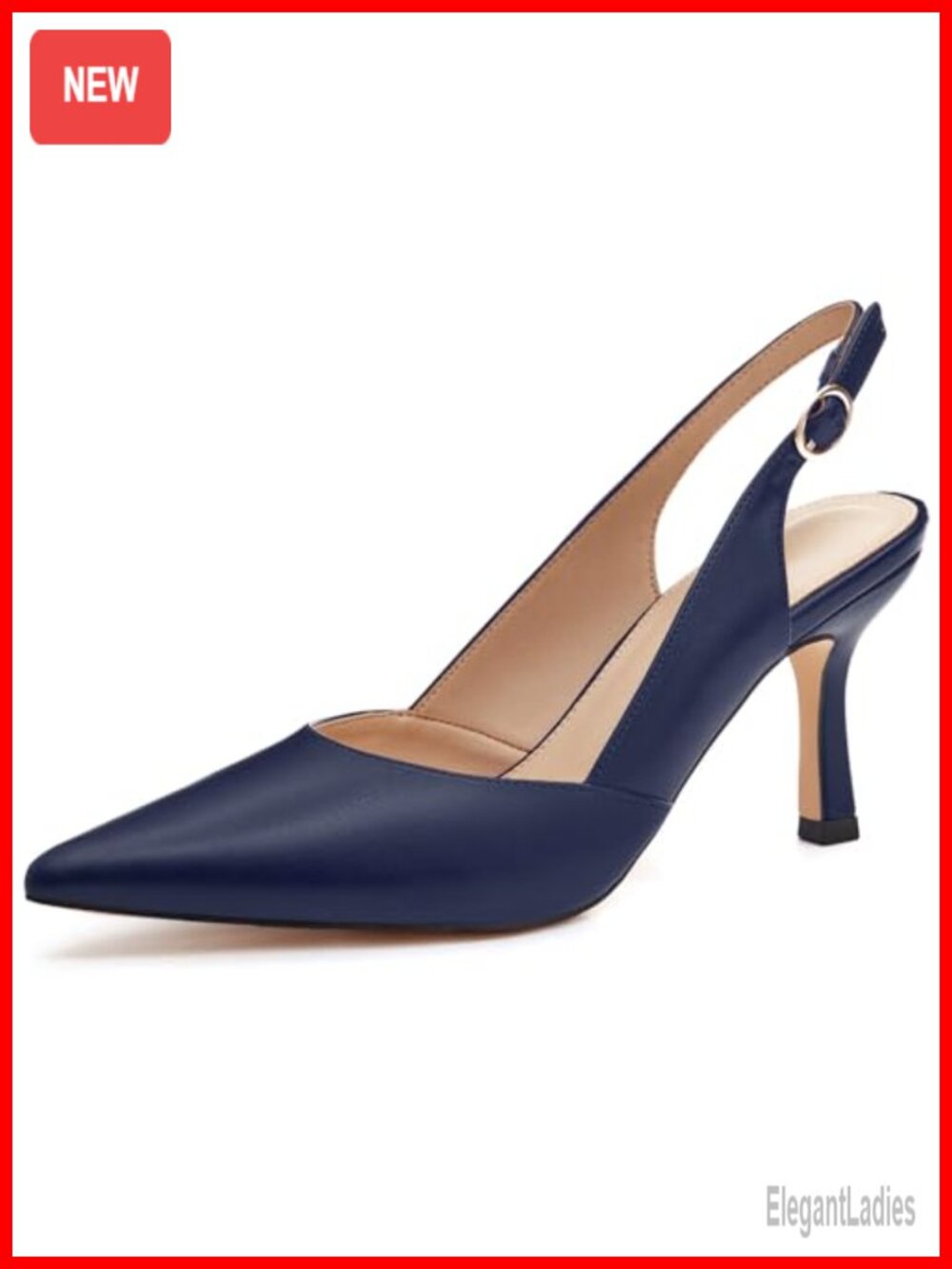 Faux Leather Slingback Kitten Heels Pointed Toe Dress Pumps
